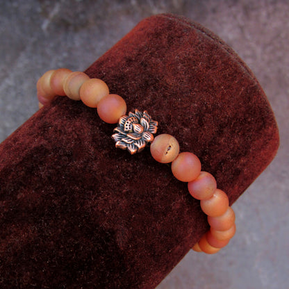 Druzy Agate gemstone and pewter Lotus bracelet