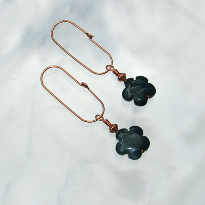 Green moss agate gemstone flower earrings