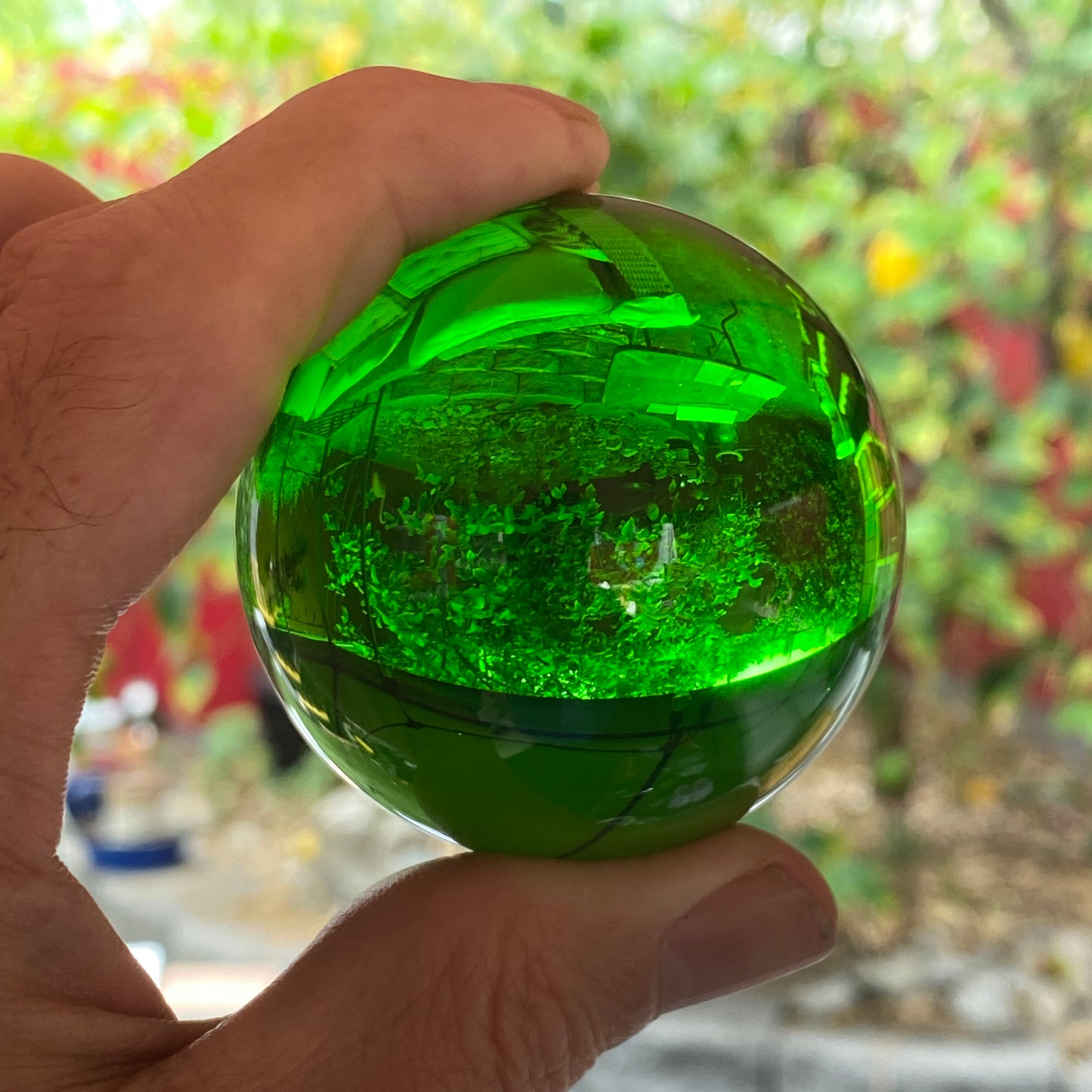 Green Obsidian gemstone sphere with stand