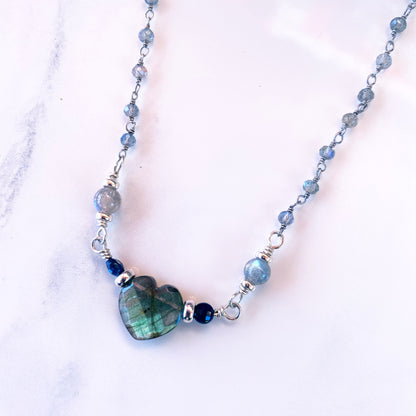 Labradorite, Blue Sapphires gemstones, and Sterling Silver necklace