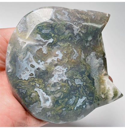 Natural Moss Agate Kitty Cat jewelry dish