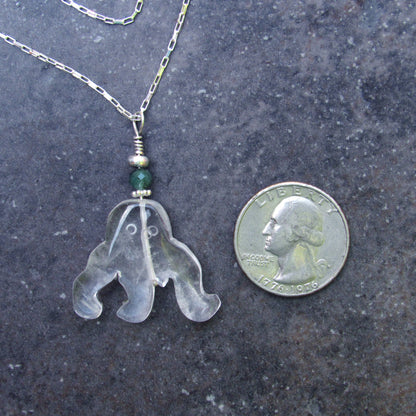 Clear Quartz Gemstone Octopus with Green Emerald and Sterling Silver on Sterling Silver Chain