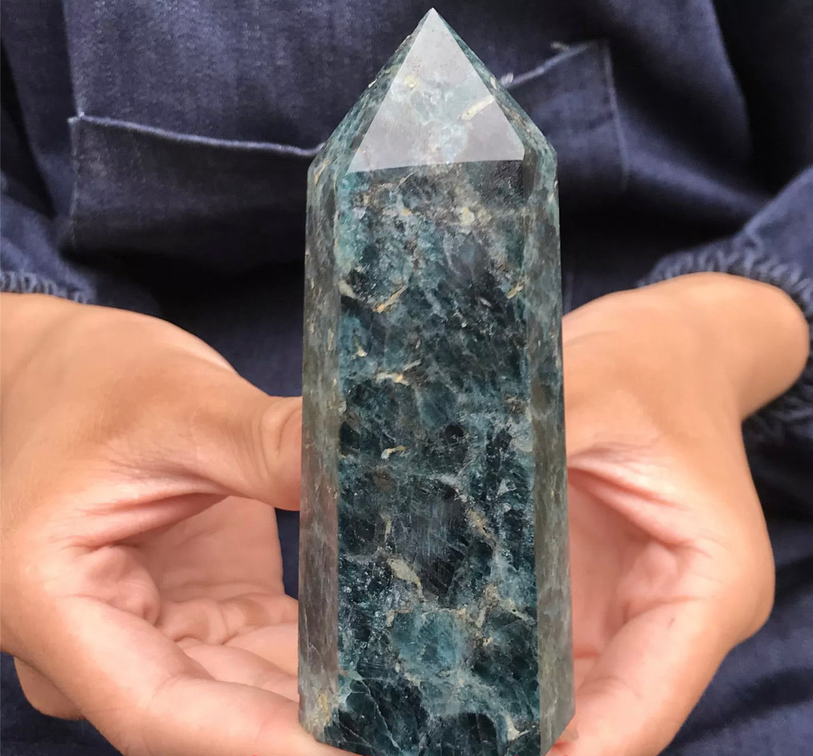 Natural Blue Apatite gemstone Tower Point Obelisk