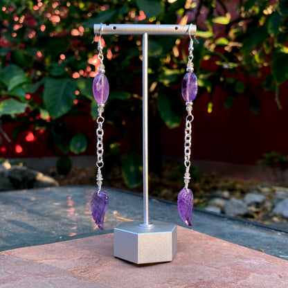 Amethyst, Labradorite gemstone, and Sterling Silver Wing Drop Earrings