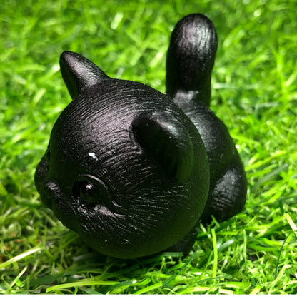 Natural Black Obsidian gemstone carved Kitty Cat Figurine