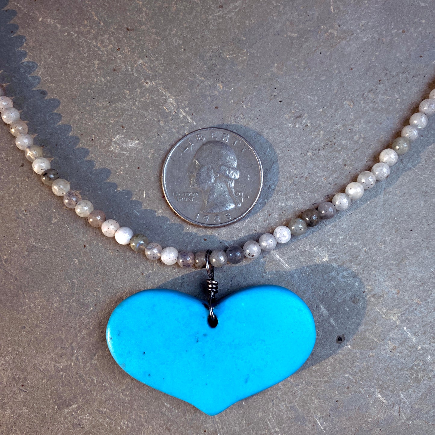 Howlite Heart and White Labradorite Gemstone Necklace