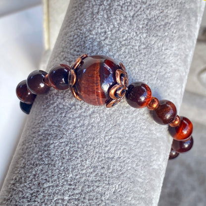 Red Tiger’s Eye gemstone and Copper stretch bracelet