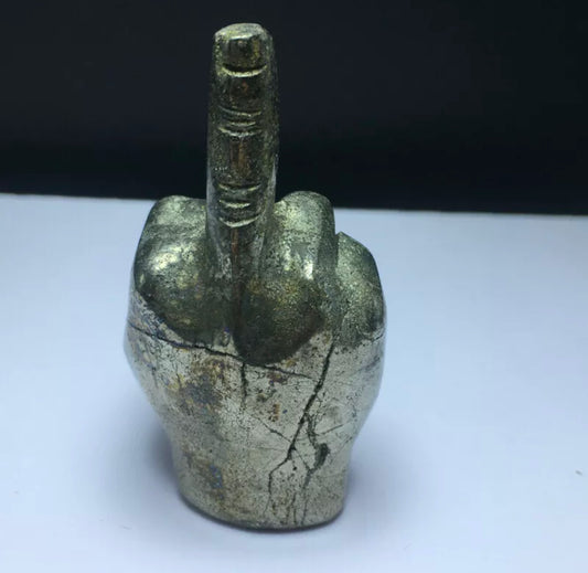 Natural pyrite middle finger figurine