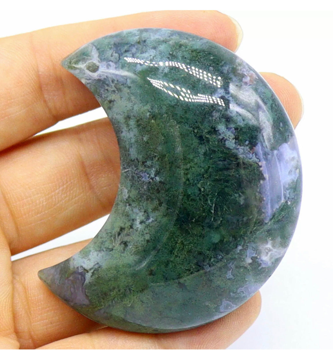 Natural Moss Agate Crescent Moon