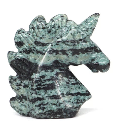 Natural Green Zebra Jasper Crystal Unicorn Head