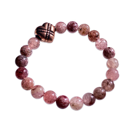 Strawberry Quartz and Copper Heart Bracelet