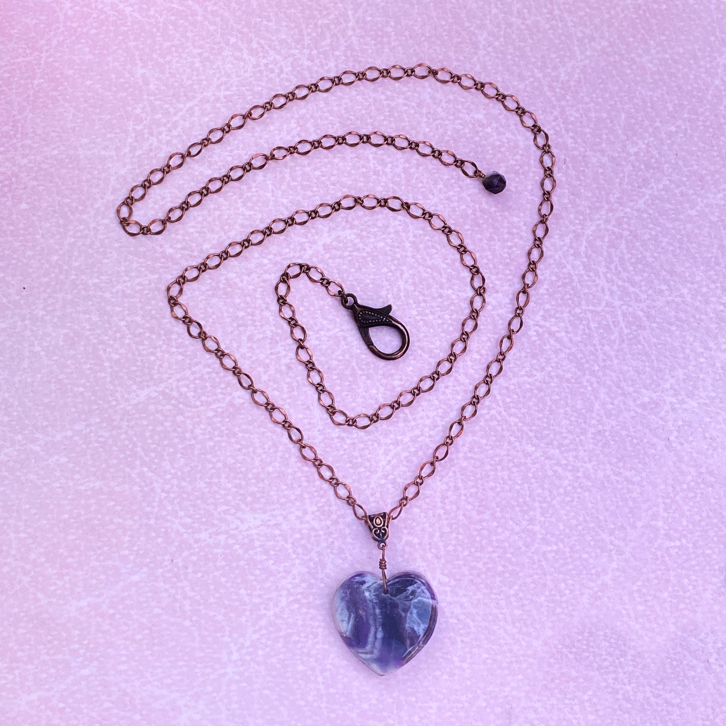 Amethyst Heart on Brass Heart Chain