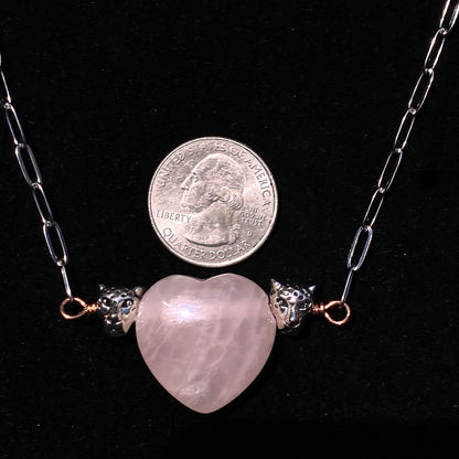 Rose Quartz gemstone Heart and Leopard head Necklace