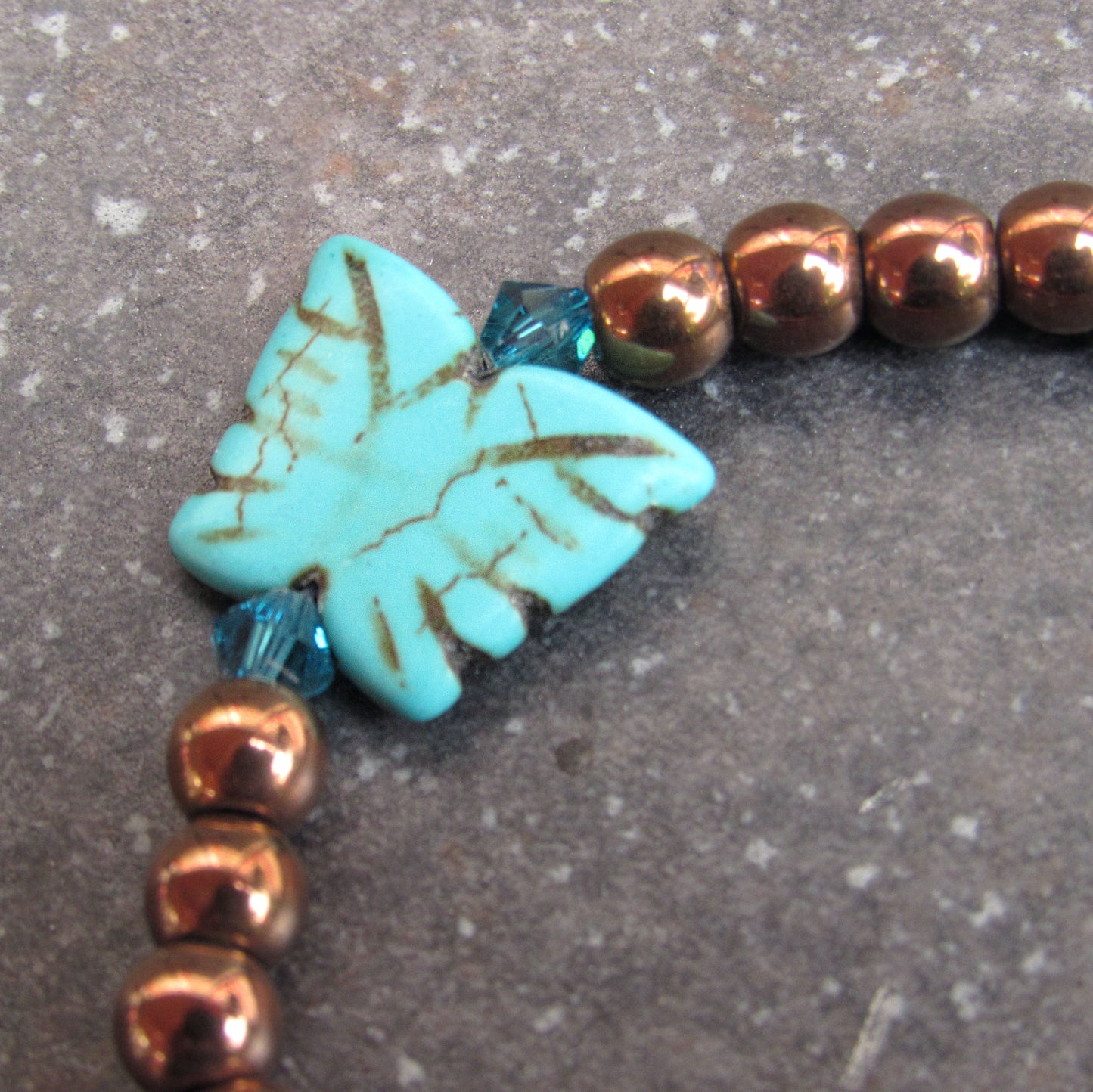 Copper Hematite w/ Howlite Butterfly and Swarovski Crystal