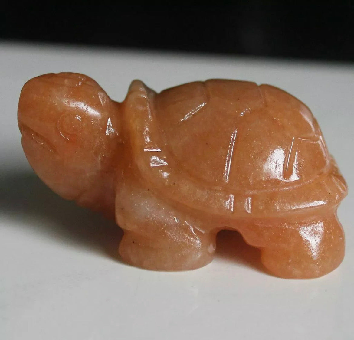 Hand carved orange aventurine gemstone turtle