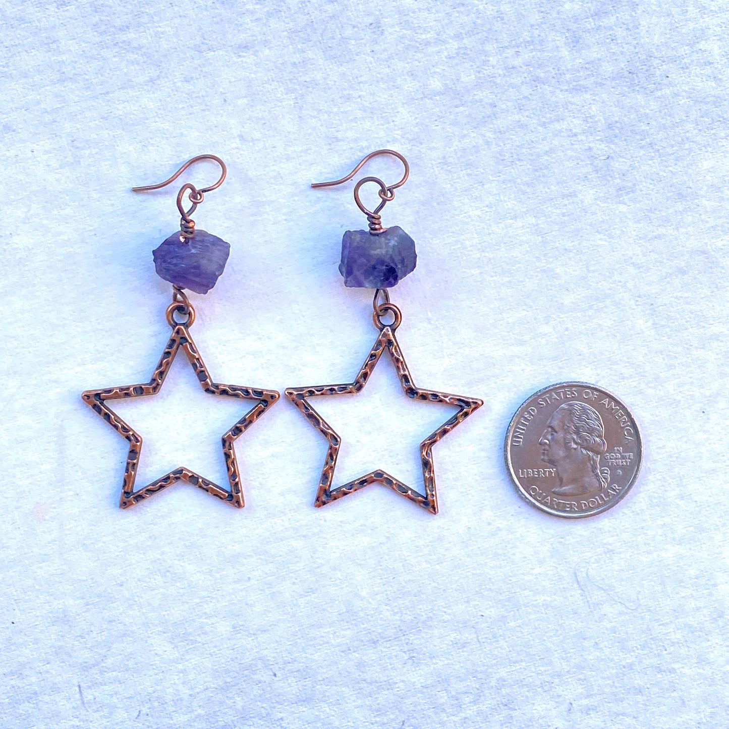 Amethyst gemstone stars and copper Star Earrings