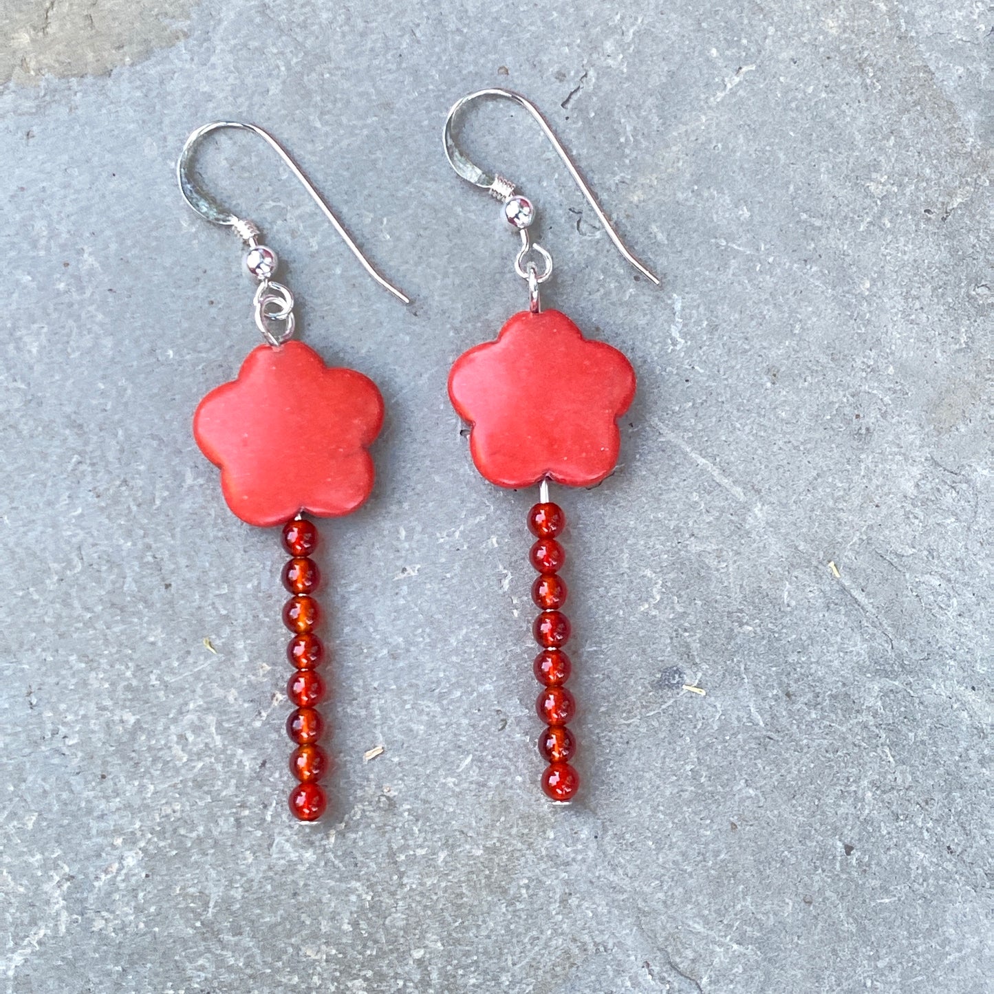 Howlite Flowers and Gemstone Earrings