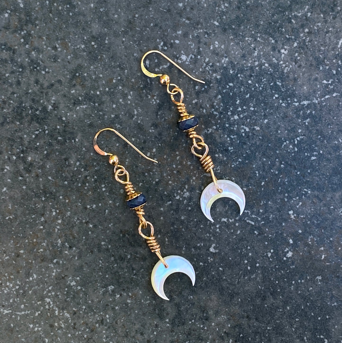 Blue Sapphire gemstone Moon Dangle Earrings