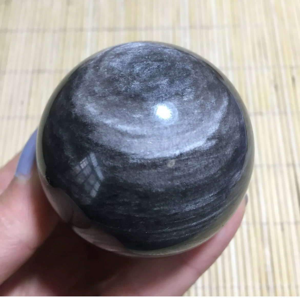 Natural Silver Obsidian Sphere - Crystal Reiki Healing Ball - 5 sizes