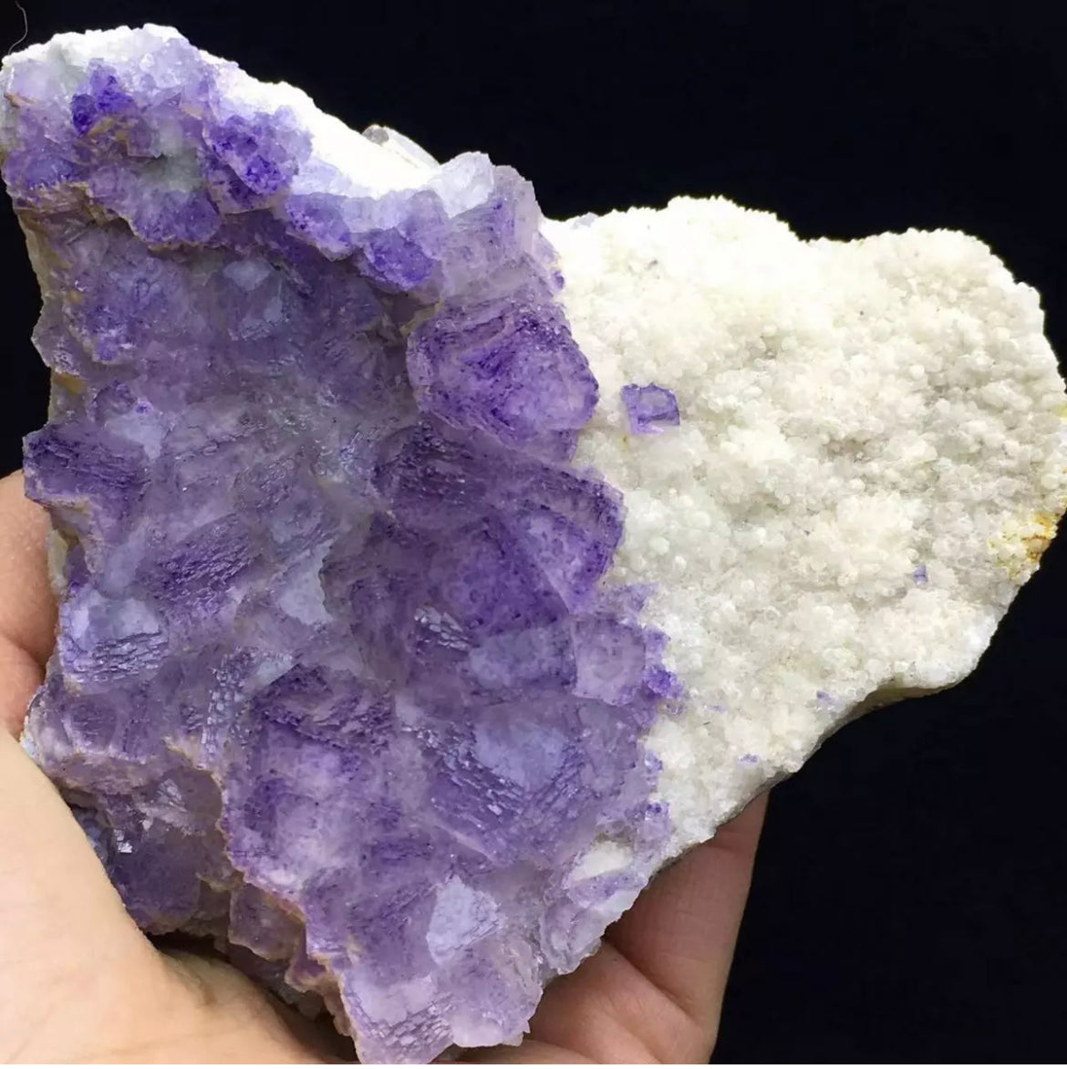 Natural Purple Edge Fluorite Crystal & White Calcite rough form Mineral Specimen