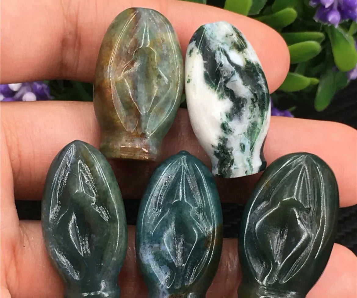 Moss Agate  Vagina Figurine