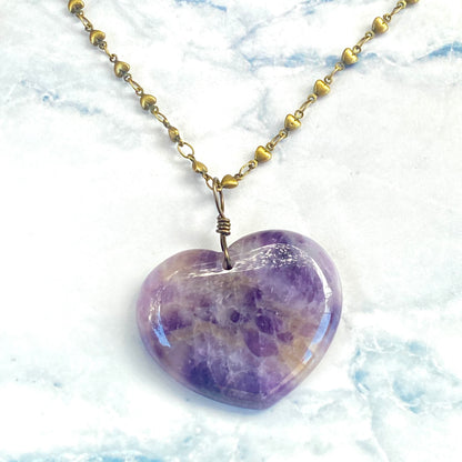 Amethyst Heart Pendant on Heart Chain