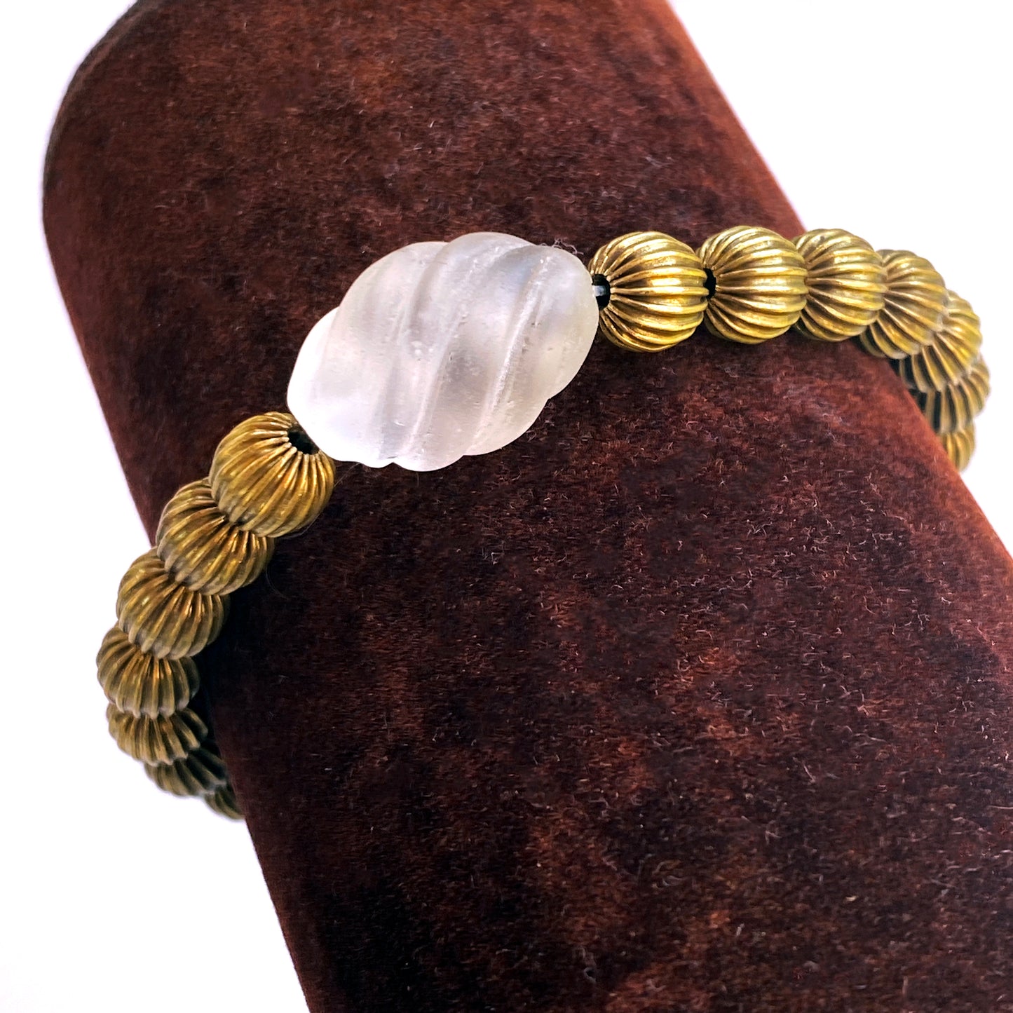 Brass and Quartz gemstone Stretch Bracelet