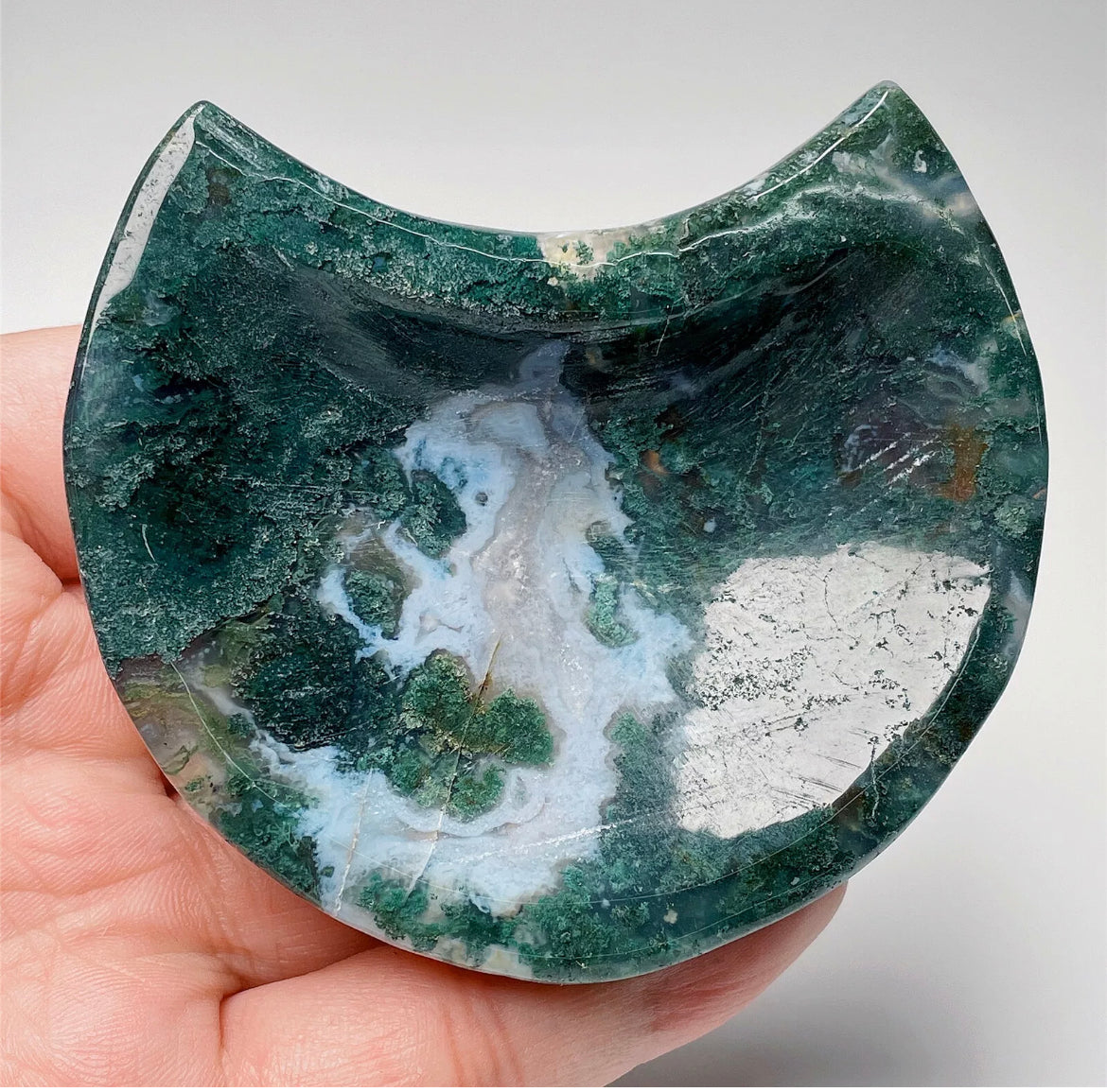 Natural Green Moss Agate Moon gemstone Jewelry dish