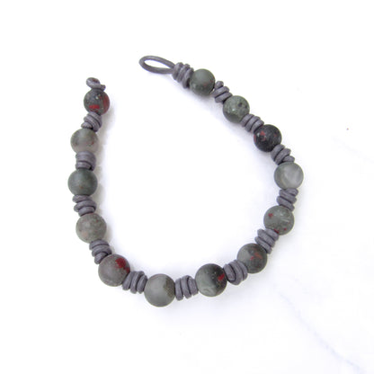 Men’s African Blood Stone Leather Bracelet