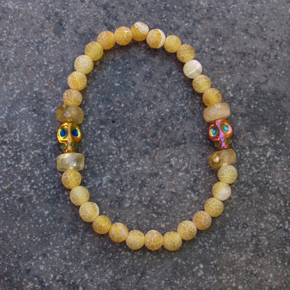 Yellow Agates, Rainbow Hematite gemstone Skull, Citrine Women’s Stretch Bracelet