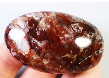 Natural Red Fire Hematoid  Quartz  Rainbow Crystal Palm Stone