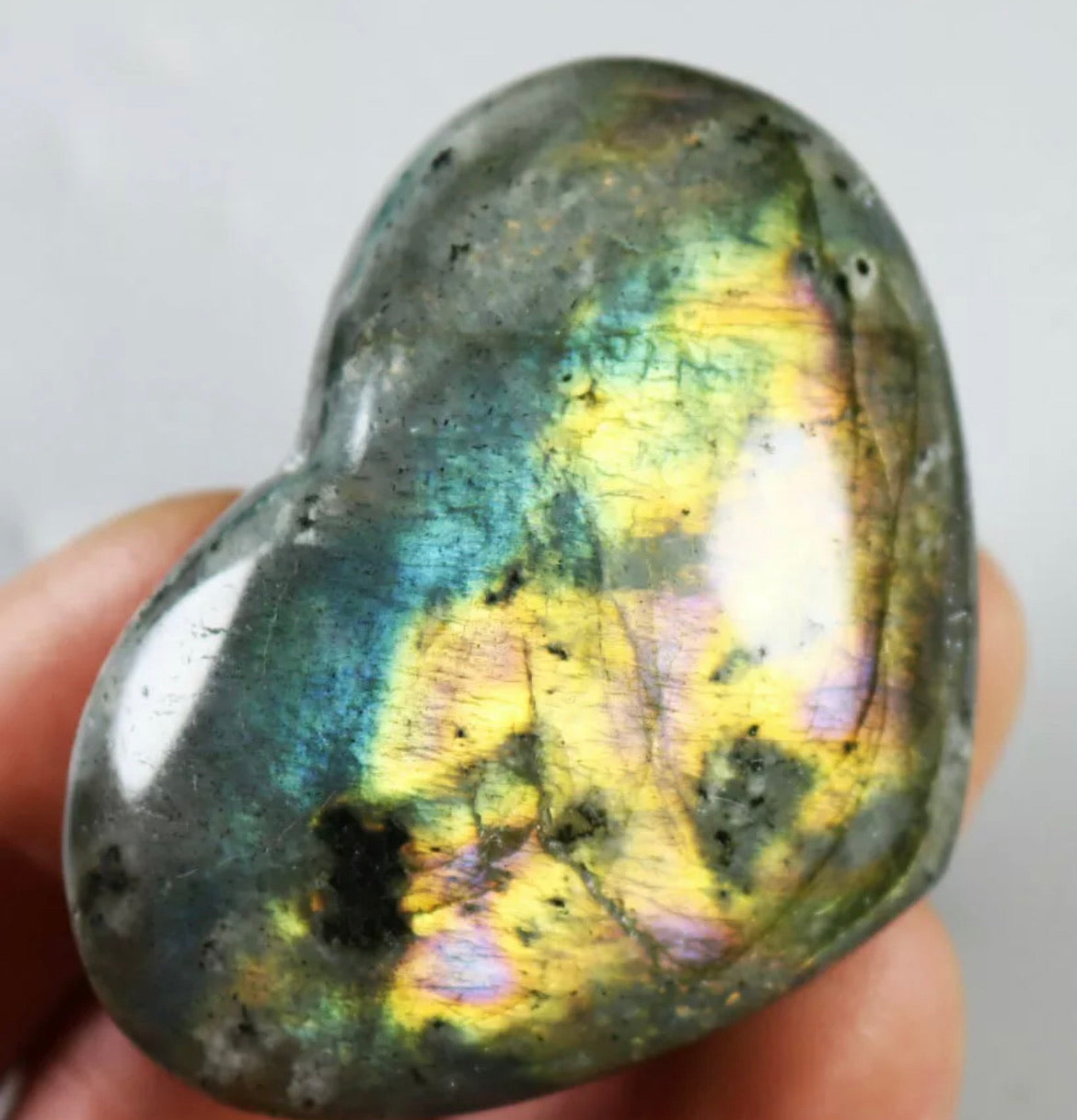 Natural Labradorite Heart Polished Rock Quartz Crystal Love Healing