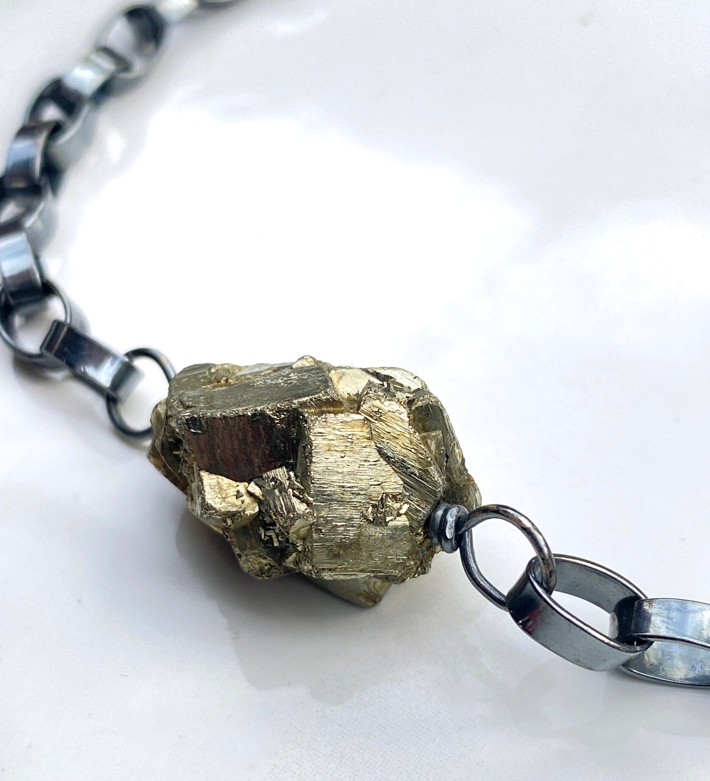 Raw Pyrite gemstone and Sterling Silver Bracelet