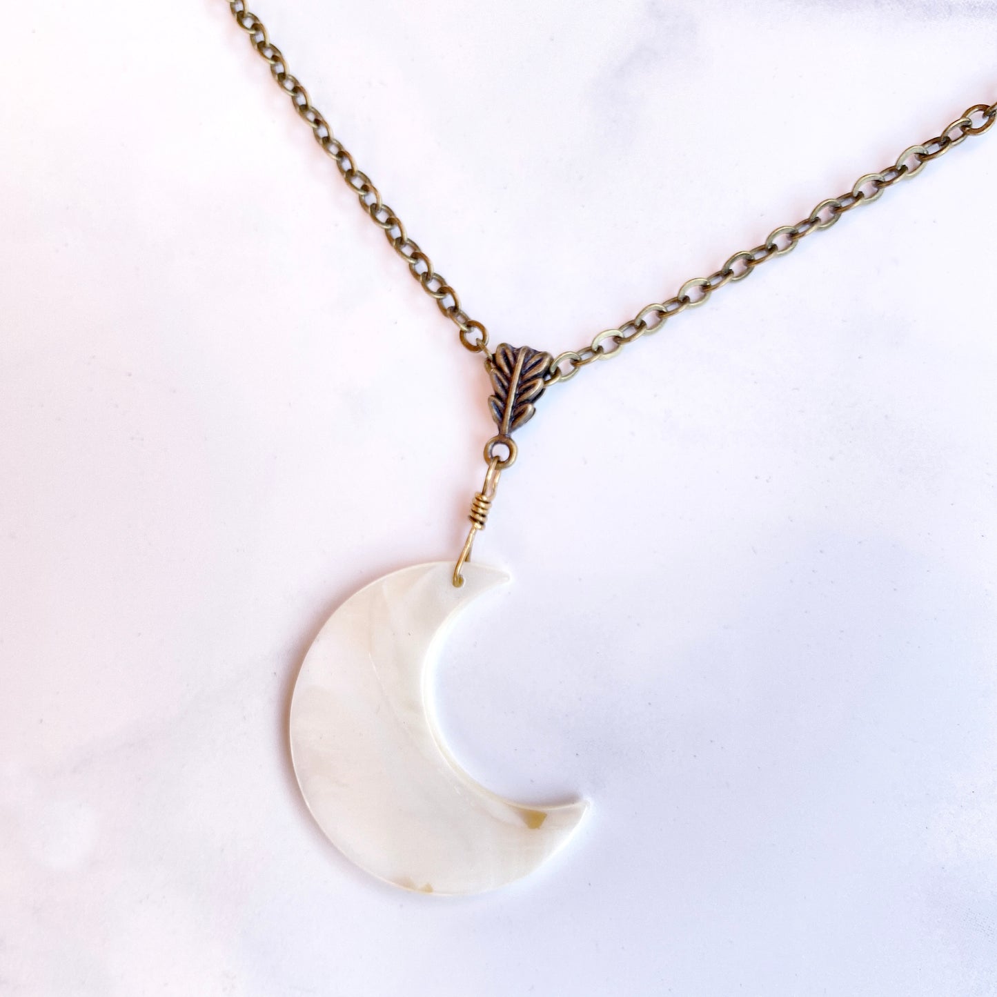 Mother of Pearl moon on brass chain