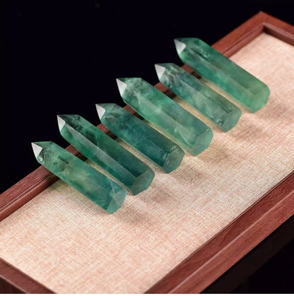 Natural Green Fluorite Quartz Healing Crystal Stone Point Wand