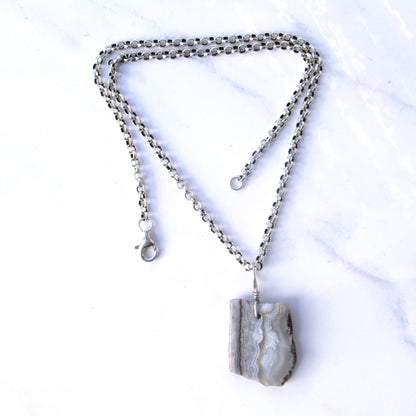 Crazy Lace Agate gemstone on Sterling Silver Chain