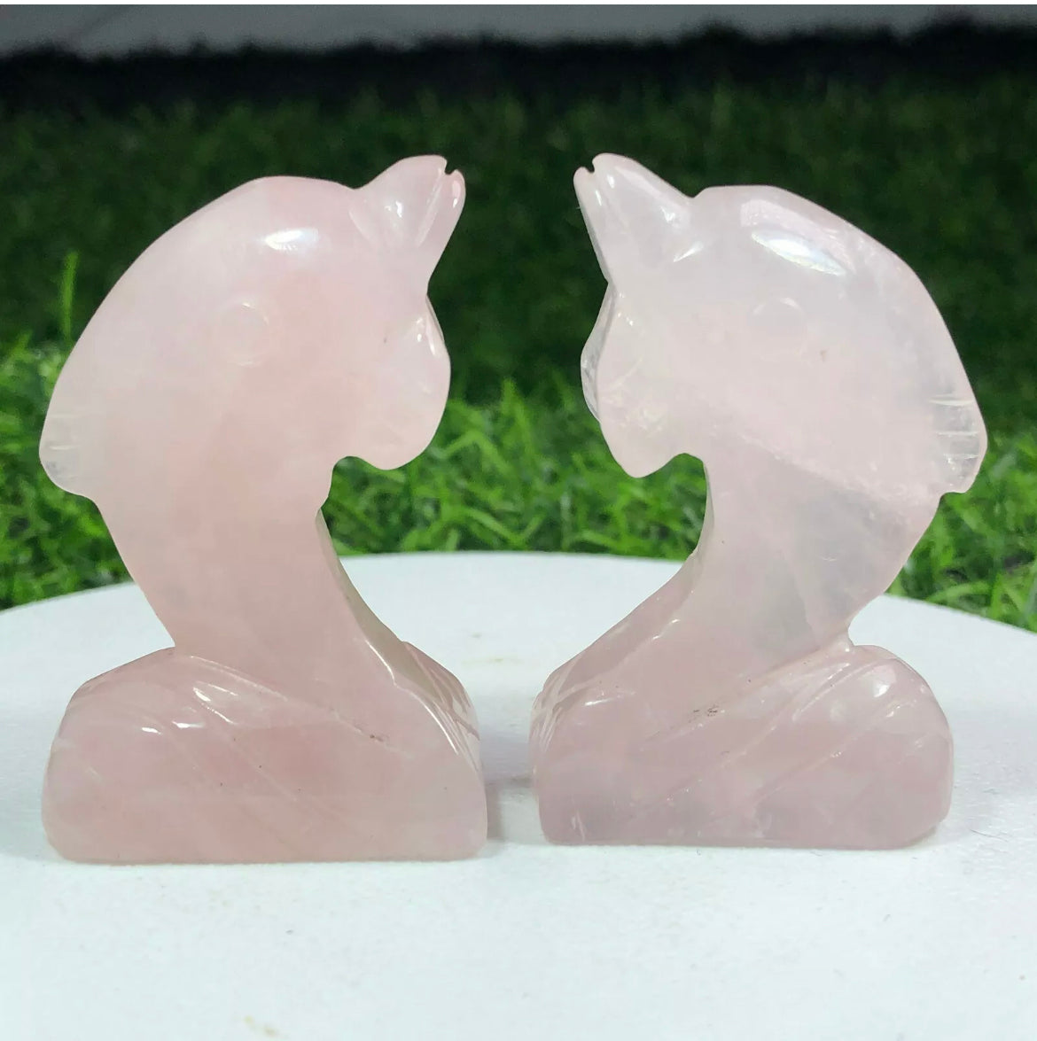 Natural Rose Quartz Dolphin semiprecious crystal gemstone figurine