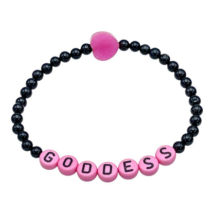 Onyx and Pink Jade Goddess Bracelet