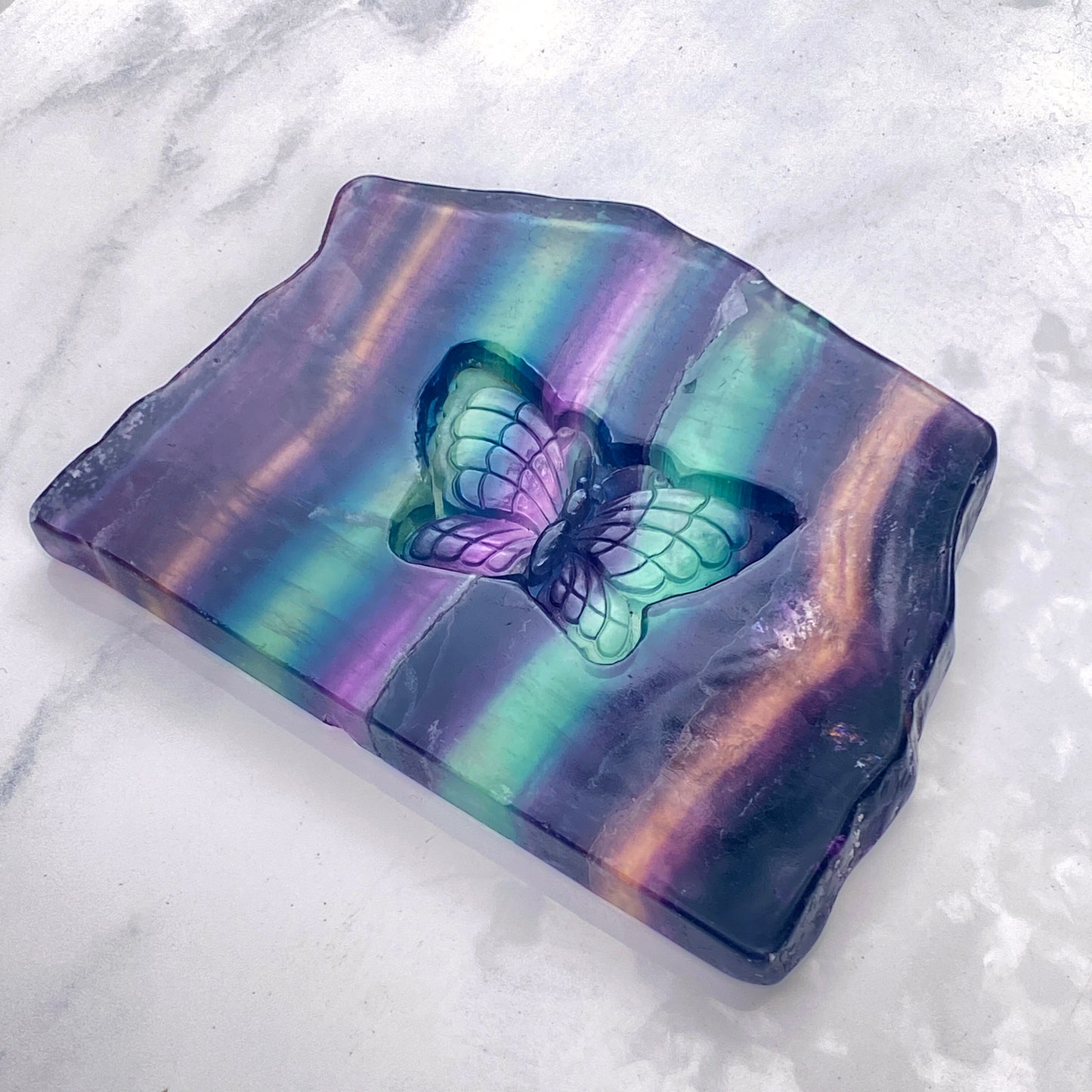 Natural Rainbow Fluorite Butterfly With Stand