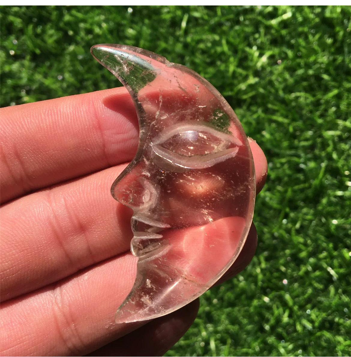 Natural Clear Hand Carved Quartz Crystal Stone Moon Reiki Semiprecious Gemstone Crescent Moon Lunar