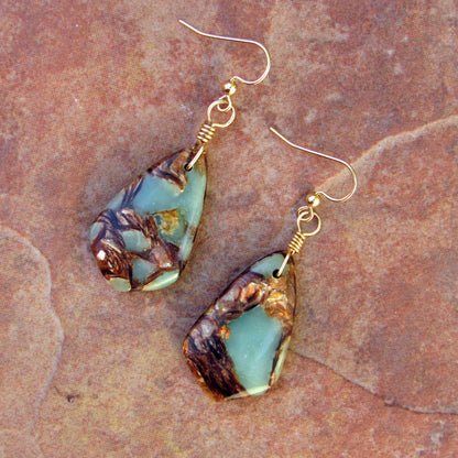 Snakeskin Jasper Gemstone Hand Wrapped w/ 14 kt gf Drop Earrings