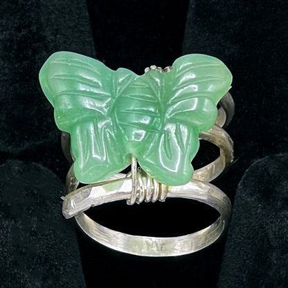 Sterling Silver Green Aventurine gemstone Butterfly Ring