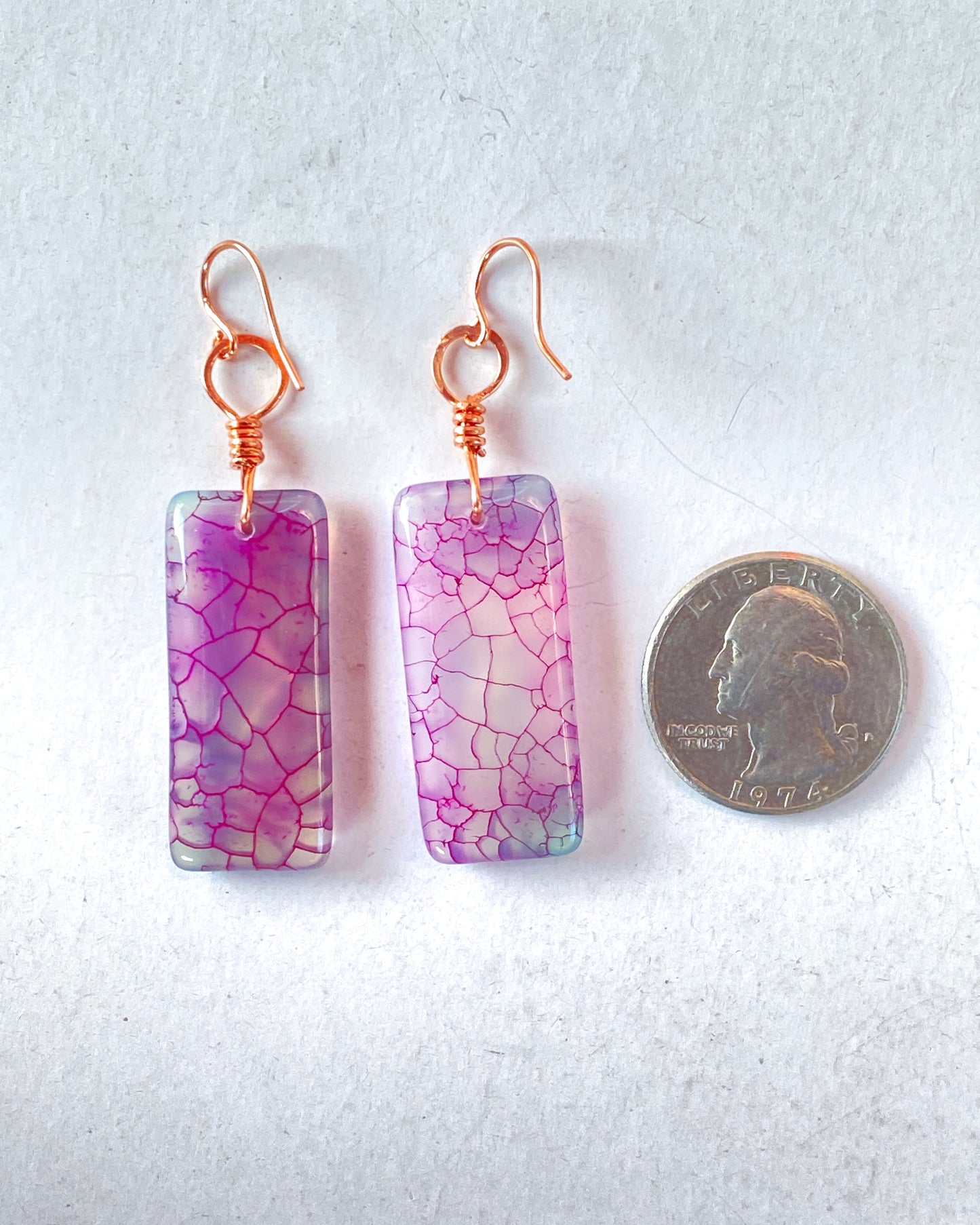 Dragon’s Vein Agate gemstone and copper drop earrings