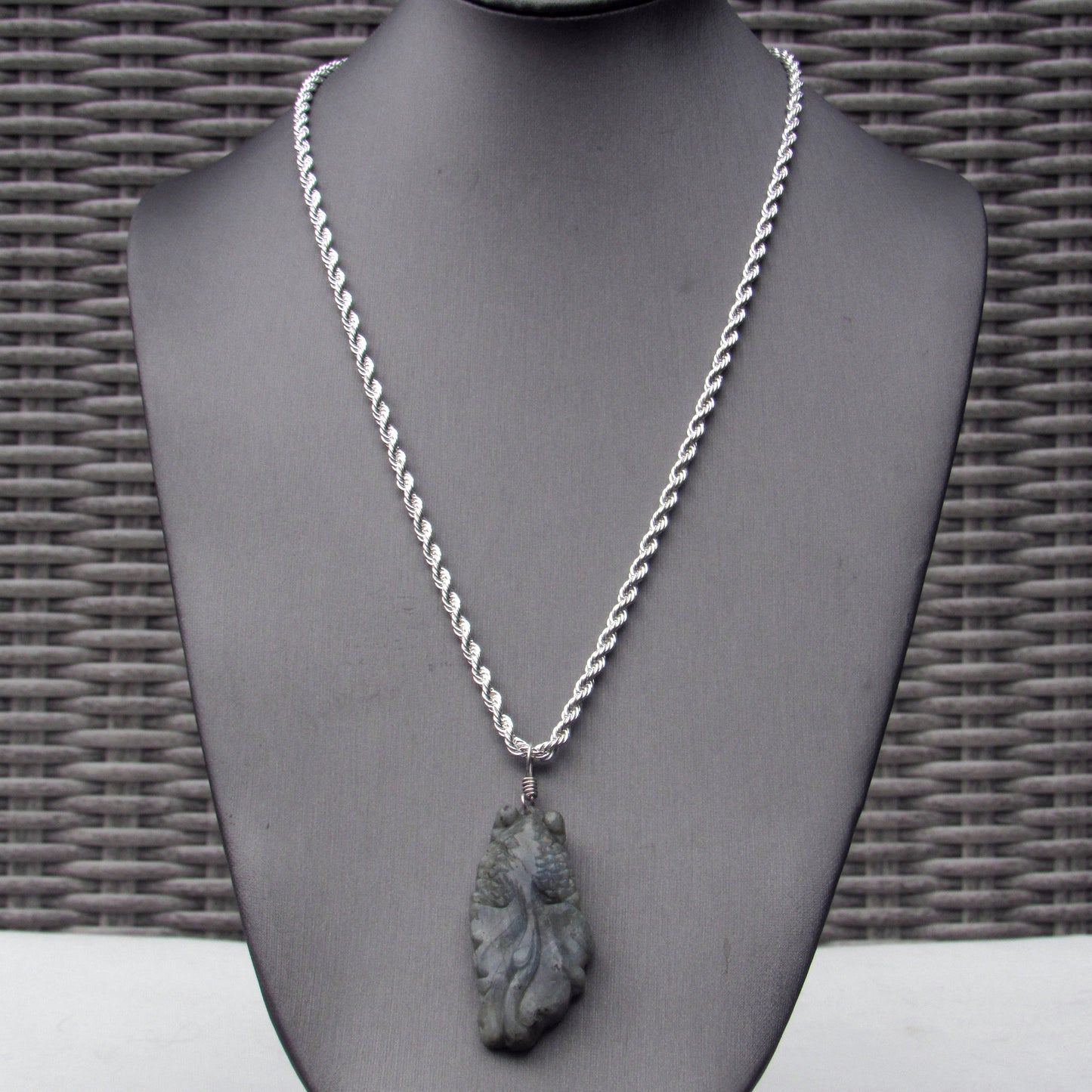 Labradorite gemstone carved Fish on Sterling Silver chain.