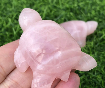 Natural Pink Rose Quartz gemstone Turtle