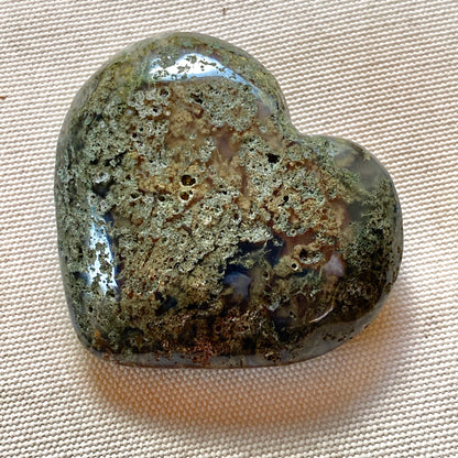 Blue Moss Agate Carved Gemstone Heart