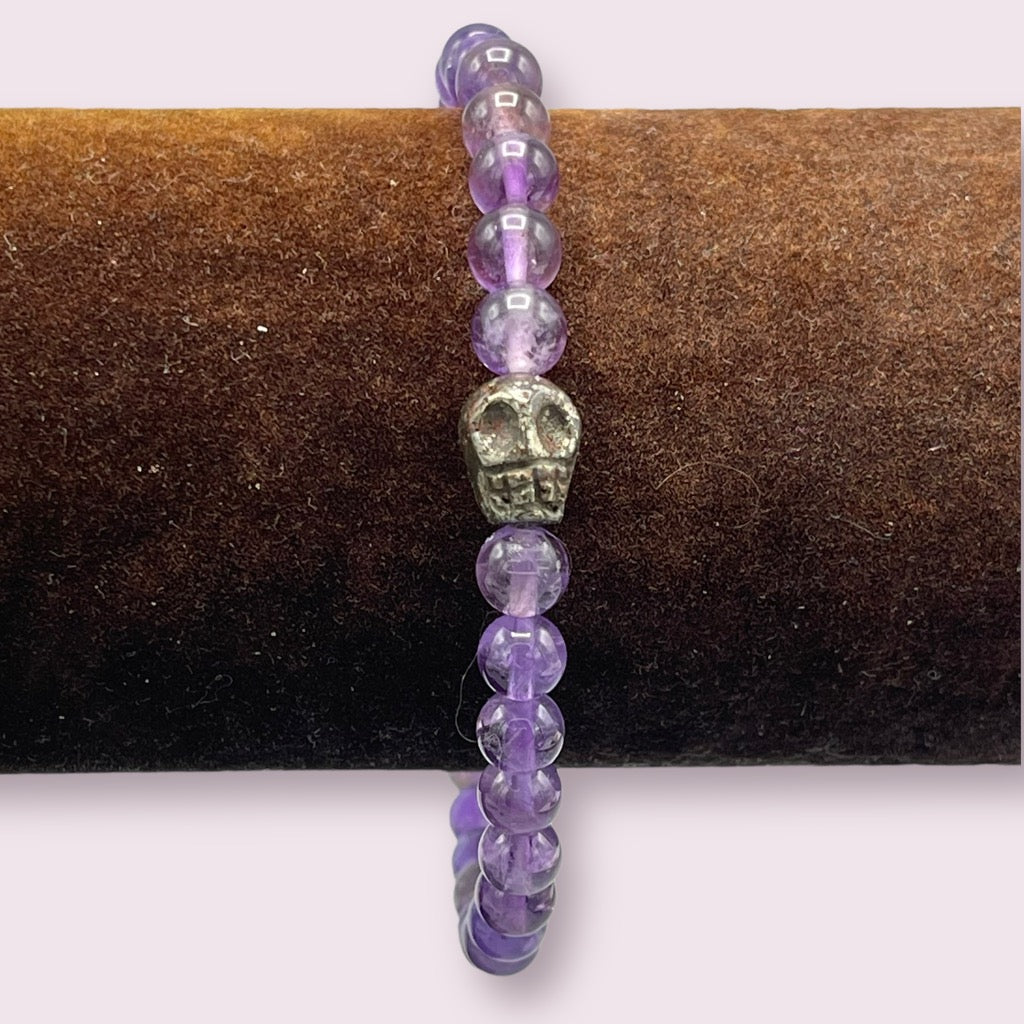 Amethyst and Pyrite Skull Bracelet