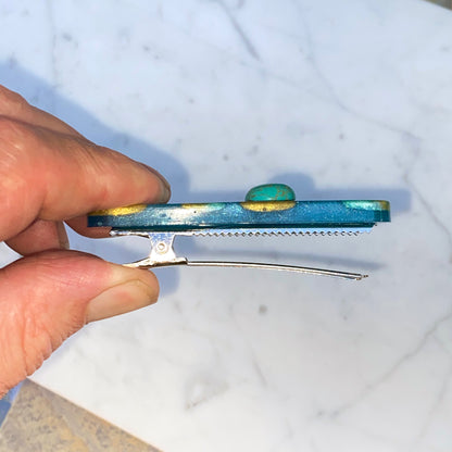 Turquoise gemstone and poured resin Hair Clip