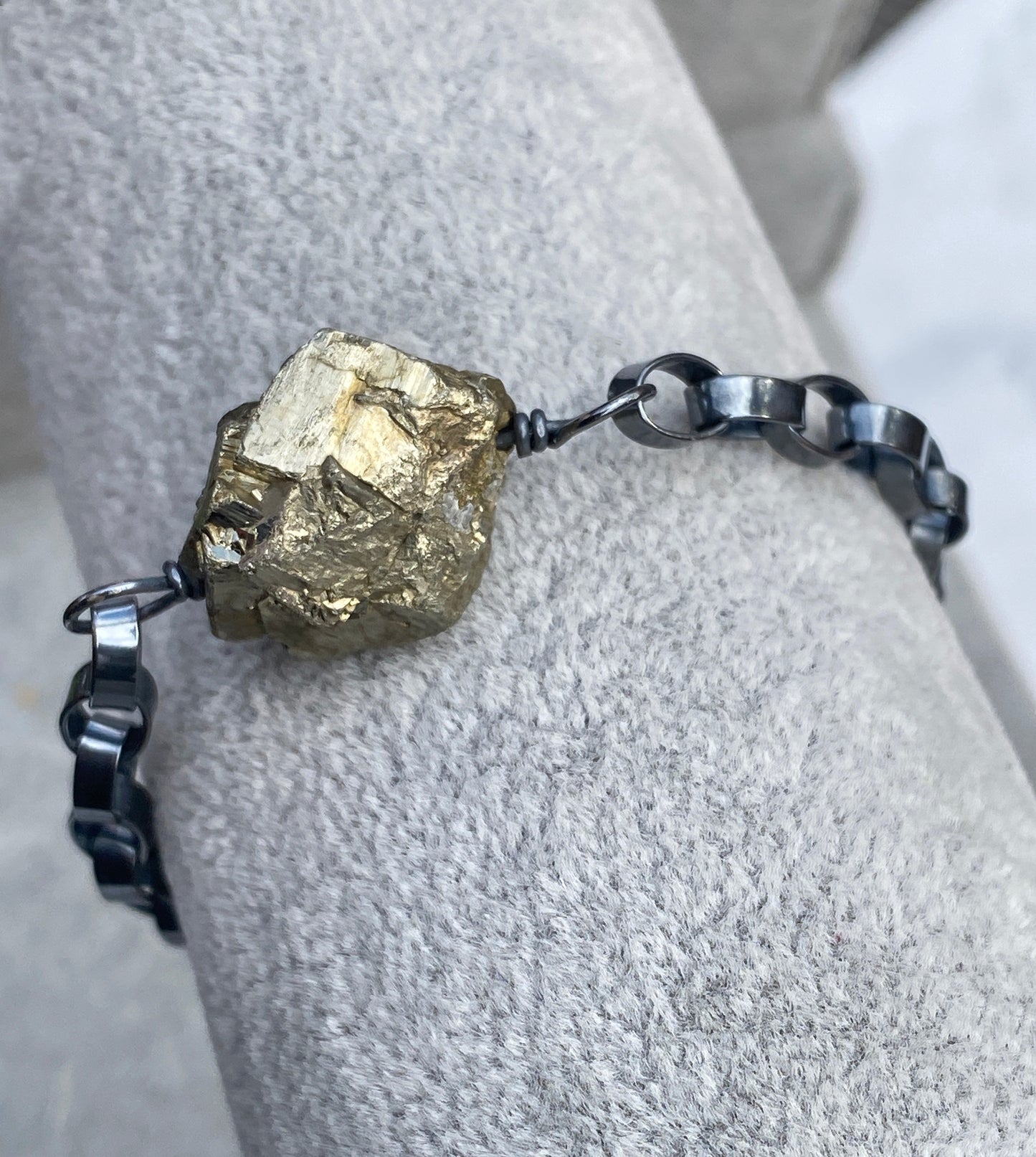 Raw Pyrite gemstone and Sterling Silver Bracelet