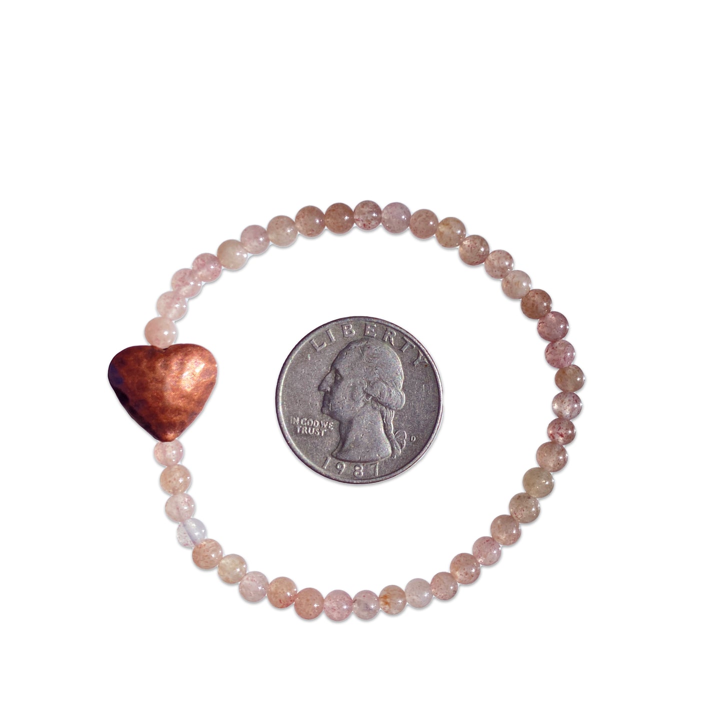 Strawberry Quartz gemstone and Copper Heart Bracelet